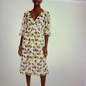 J Crew Lurex Metallic Threads Chiffon Patchwork Print Midi Dress 2